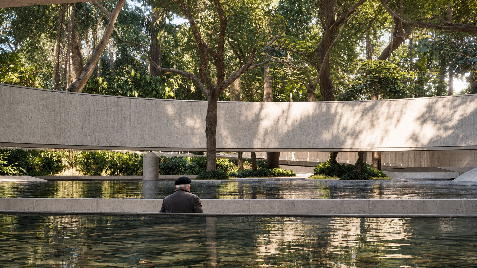 Fiocruz Pavilion — curved wall over water