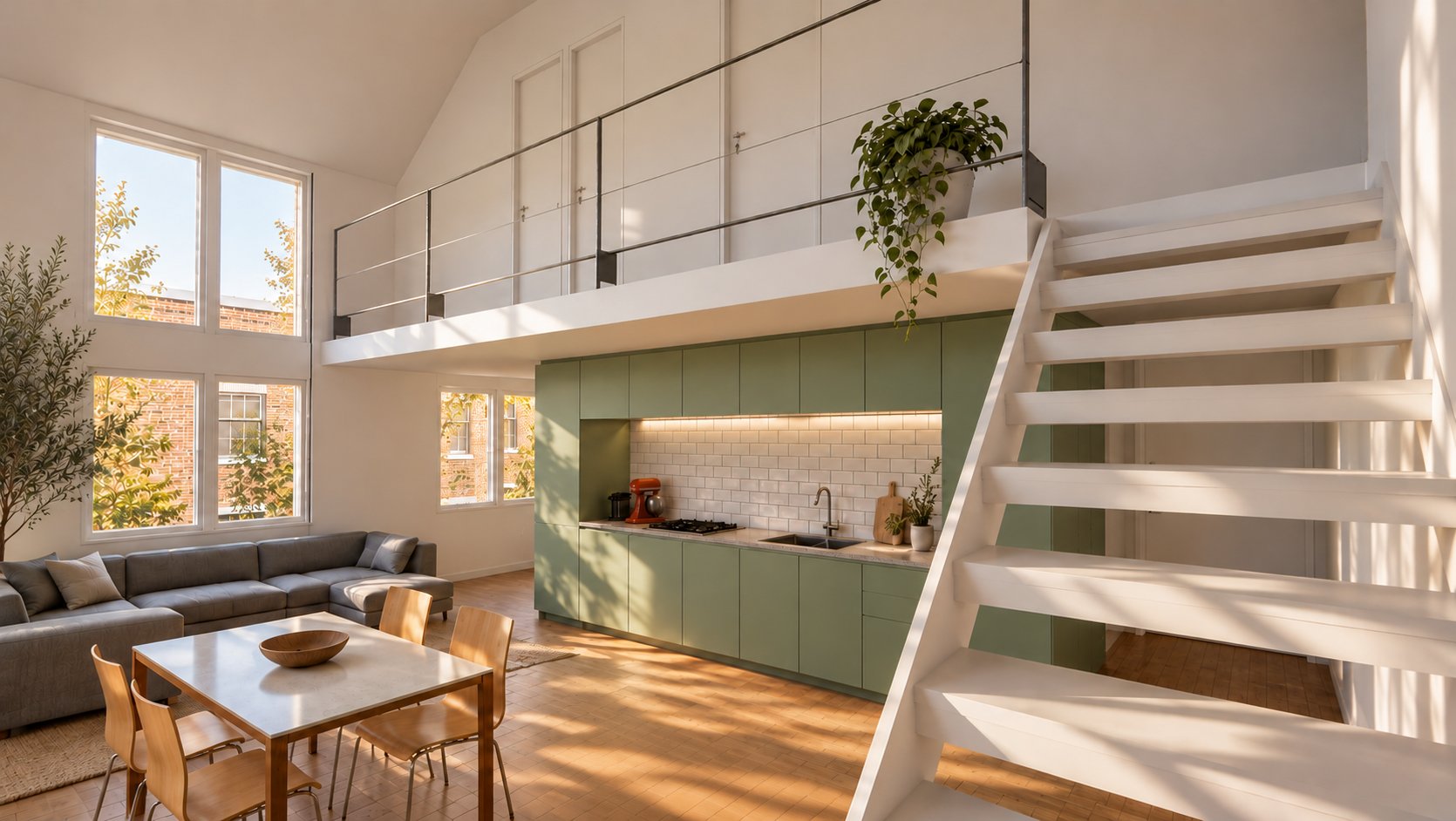 Houplines — double-height living with staircase